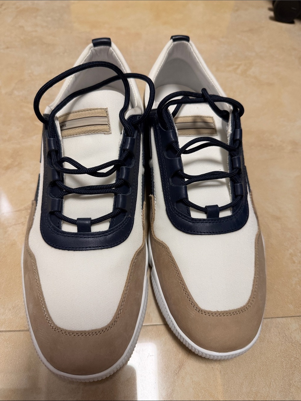 Tod's Men's Low-Top Canvas & Suede Sneakers in White, Navy & Tan New no Box